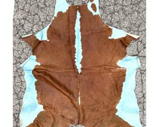 Lot 414 6 3 X 7 1 POPCOWS Argentine Dyed Brown and Light Blue Hair on Hide Leather Cowhide Area Rug