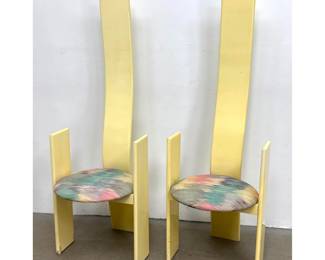 Lot 506 Pr Postmodern Vico Magistretti High Back Cream Lacquered Armchairs. Dining Chairs. Memphis Style U