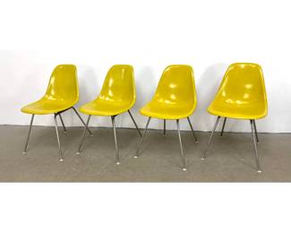 Lot 619 Set 4 CHARLES EAMES for HERMAN MILLER Herman Miller Fiberglass Side Chairs. Yellow Dining Chairs wit