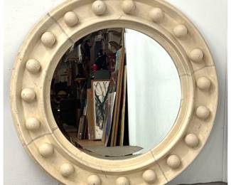 Lot 373 Large Dramatic Painted Composition Circular Wall Mirror. Recessed Well with Raised Ball Elements. Im