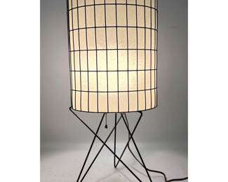 Lot 200 50s Vintage Mid Century Frederic Weinberg Black Wire Fiberglass Shade Table Lamp, often misattribute