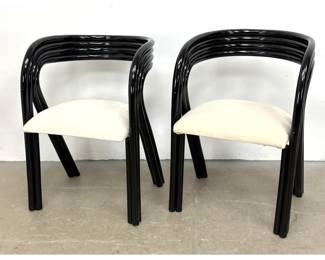 Lot 432 Pr Axel Enthoven high gloss black lacquer bentwood armchairs. Waterfall multi slat design.