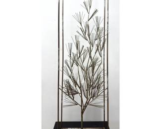 Lot 613 Signed C. JERE Brutalist Metal Sculpture Stylized Pine Tree in Rectangular Cage Frame Signed Curtis 