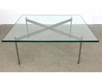 Lot 161 Modernist Glass Top Coffee Table. Flat Chrome X Base Frame with Round Rod Legs. . 