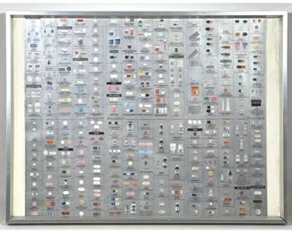 Lot 554 Damien Hirst Silver Metallic Pharmacy Product Identification Wallpaper Fragment. Framed.