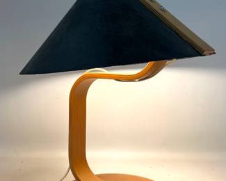 Lot 106 Domus MidCentury Modern Bentwood Plywood Table Lamp with Conical Textured Shade and Circular Base