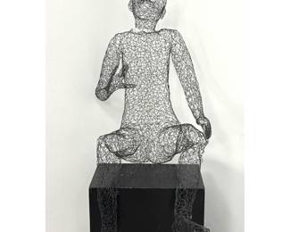 Lot 99 Artisan Life Size Wire Sculpture of Seated Man. Pedestal Not included. 