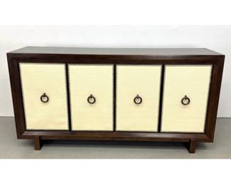 Lot 302 Vanguard Furniture Thom Filicia Home Durston Road Sideboard. 4door dark wood with woven panels and 