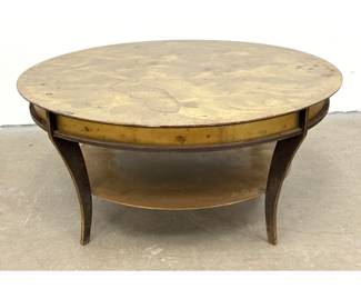 Lot 71 Vintage Tiered Hammered Brass and Wrought Iron Coffee Table with Out Swept Legs. Heavy construction