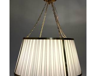 Lot 150 Ralph Lauren Windsor Large Hanging Shade Pendant Chandelier. Brass with Pleated Fabric.