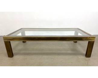 Lot 172 Large Hollywood Regency Style Rectangular Brass and Glass Coffee Table with Parsons Legs. Unsigned. 