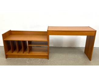 Lot 612 2pc Danish Teak Modular Expandable shelf Media Cabinet with Record Dividers Marked Made in Denmark