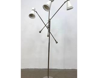 Lot 500 Mid Century Modern Triennale Style 3 Arm Chrome and White Enameled Floor Lamp.