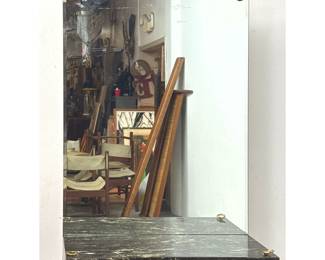 Lot 81 Mid Century Modern Wall Mounted Floating Vanity Desk with Integrated Mirror and Brass Hardware in Fa