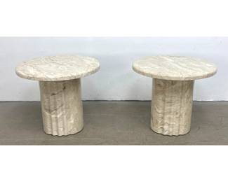 Lot 598 Pair of Statements Design Group Postmodern Faux Travertine Pedestal Side Tables.