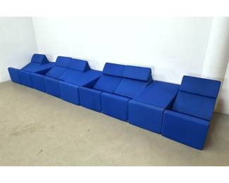Lot 492 18pcs LINA Furniture Moon Modular Foam Lounge Seating System in Blue 3D Spacer Mesh Fabric