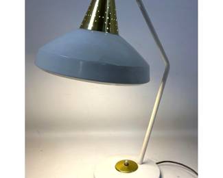 Lot 129 Swivelier Company Inc. Mid Century Modern White Metal Desk Task Lamp with Perforated Brass and Spun 