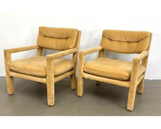 Lot 428 Pair Milo Baughman Attributed Open Arm Lounge Chairs. Parsons style. 