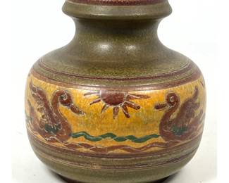 Lot 44 Vintage Italian Art Pottery Vase MCM vase with incised decoration Painted signature with artist i