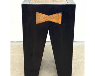 Lot 261 Modern Artisan Sculptural Black Side Table with Reclaimed Wood Inlay and Butterfly Joints