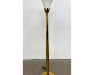 Lot 254 Vintage Brass and Opaque Glass Torchiere Floor Lamp, Decorator Style