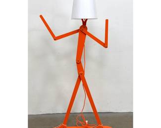 Lot 609 Large articulated novelty floor lamp in orange finished plywood. Unsigned.