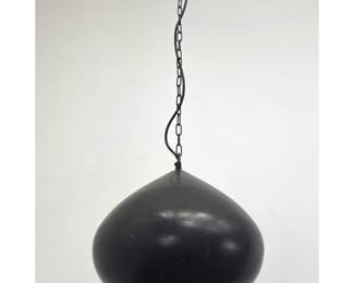 Lot 287 Contemporary Matte Black Spun Metal Pendant Light with Teardrop Shade and Hanging Chain. Unsigned.