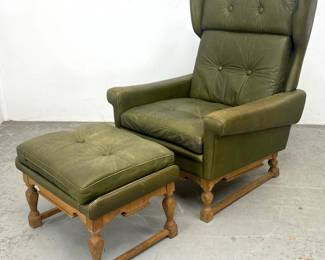 Lot 548 Svend Skipper Leather Tall Back Lounge Chair and Ottoman. Danish Oak. 