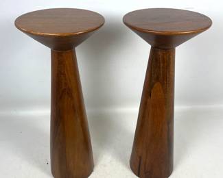 Lot 76 Pair of Williams Sonoma Mango Wood Drink Tables in Cool Walnut Finish