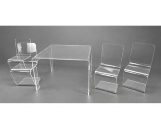 Lot 622 5pc Clear Molded Acrylic Dining Set featuring Waterfall Table and ZShaped Cantilever Chairs. Lucite