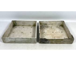Lot 38 Pair Willy Guhl Square Cast Stone Garden Planter Trays with Drainage Holes. Unsigned.