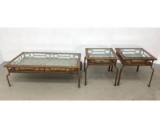 Lot 470 3pcs Equestrian Style Table Set. Coffee and side tables. Horseshoe design. 