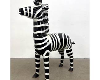Lot 116 Mexican hand welded sheet metal folk art zebra sculpture with hand painted black and white stripes.