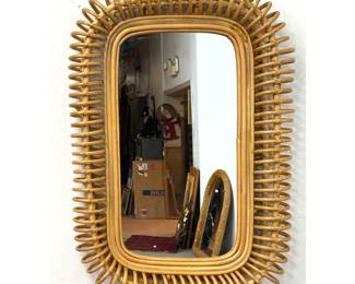 Lot 155 Rectangular Rattan Wall Mirror in the Style of Franco Albini. Loop wrapped design. Rounded Corner. C