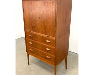 Lot 238 MidCentury Modern Teak Highboy Storage Cabinet with 2 Doors and 3 Graduated Drawers featuring Boat 