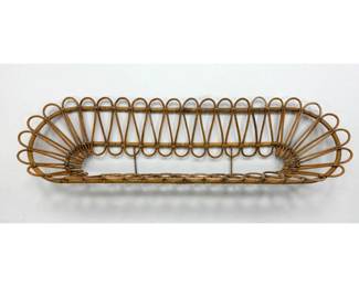 Lot 309 Large Mid Century Modern Bent Rattan and Bamboo Wall Mounted Petal Shelf. Unsigned.