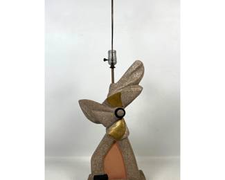 Lot 292 50s Modern Sculptural Plaster Table Lamp. Abstract Biomorphic Form and Gold Accents.