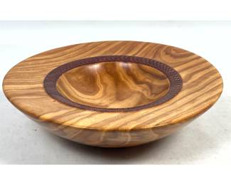 Lot 24 David Souza studio turned Honey Locust wood bowl with dark wood inlay. Signed.