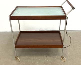 Lot 253 60s Vintage Mid Century Salton Hotable TwoTier Heated Buffet Cart Aluminum and Walnut, Salton Hotab