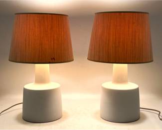Lot 40 Pair Mid Century Gordon and Jane Martz Marshall Studios Glazed Ceramic Lamps, Original Shades