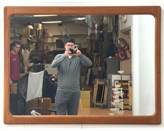 Lot 398 Large Mid Century Modern Danish teak wall mirror with sculpted frame and rounded corners
