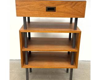 Lot 501 Chilewich Oiled Walnut and Metal 1 Drawer 3 Tier Display Cabinet Table with Molded Composite Top. 