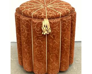 Lot 435 Vintage Art Deco Scalloped Ribbed Storage Stool Upholstered in Orange Scrolled Foliate Velvet