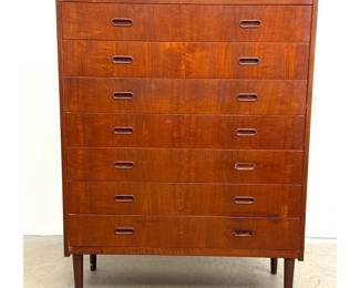 Lot 234 Danish Modern Teak Tall Chest Dresser with 7 Drawers. 