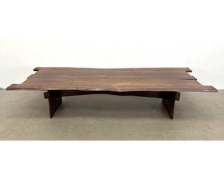 Lot 156 Large Studio Craft Solid Walnut Live Edge Slab Coffee Table. Stepped Ends. Through Tenon Joinery. Un