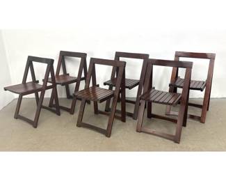 Lot 505 Set 6 Mid Century Modern Hardwood Folding Side Chairs with Slatted Seats. Aldo Jacober attribution. 