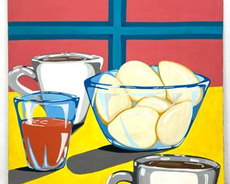 Lot 595 A. Nelson largescale contemporary stilllife painting, executed in acrylic on canvas, features a gr