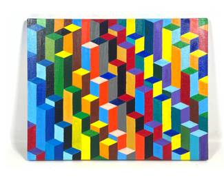 Lot 151 Dick Walton 2007 Op Art Painting on Canvas. Chaos. 