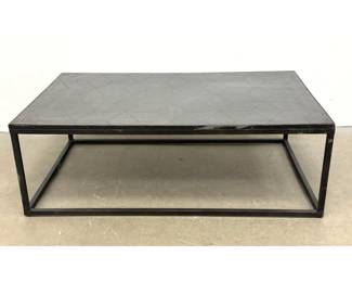 Lot 634 Large Restoration Hardware Coffee Table. Patterned Metal Top on Iron Frame. Metal Parquet Coffee Tab