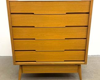 Lot 218 Hoke Wood Products MidCentury Modern Walnut High Boy Dresser. Unmarked.